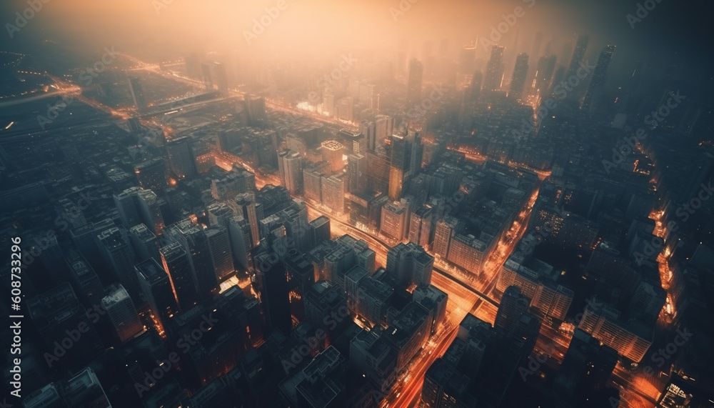 Beijing modern skyline glows at night, a futuristic cityscape generated by AI