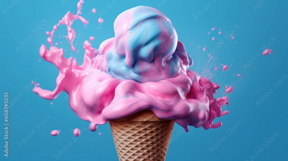 Pink and Blue Ice Cream. Illustration AI Generative.