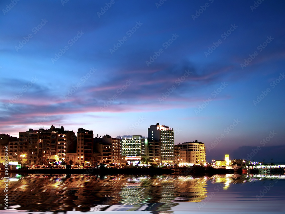 City Coastline at dusk in Malta