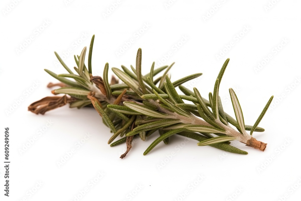 single sprig of fresh rosemary on a blank white background Generative AI