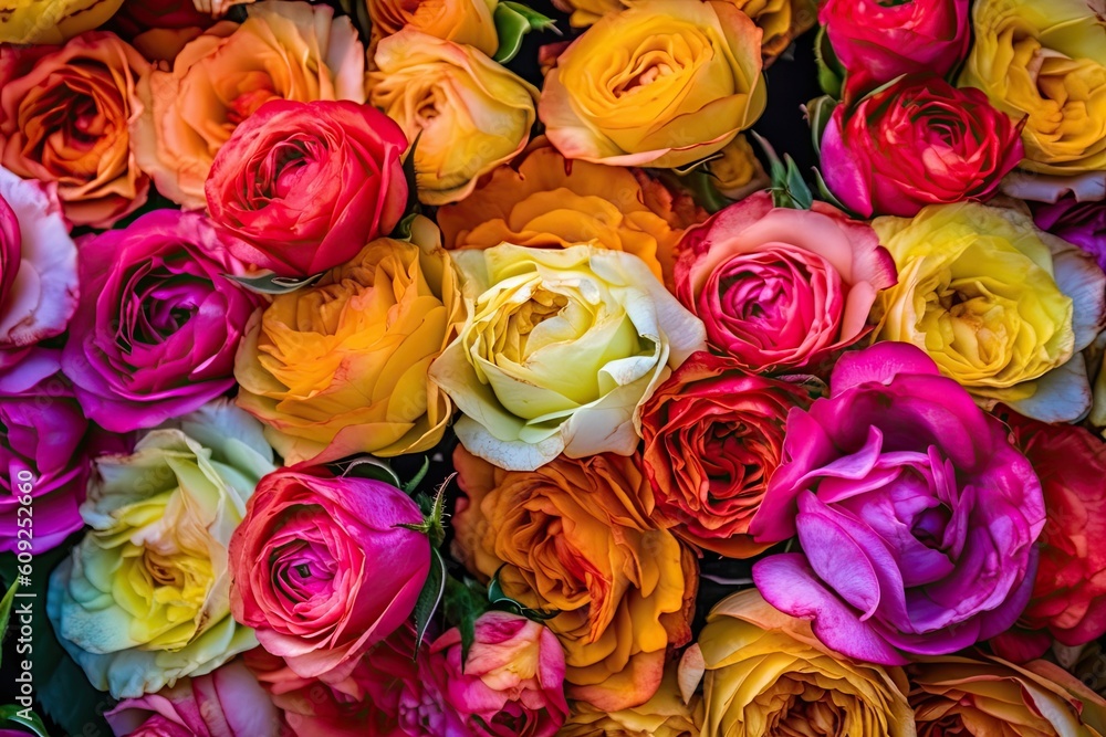 vibrant and colorful bouquet of flowers up close Generative AI