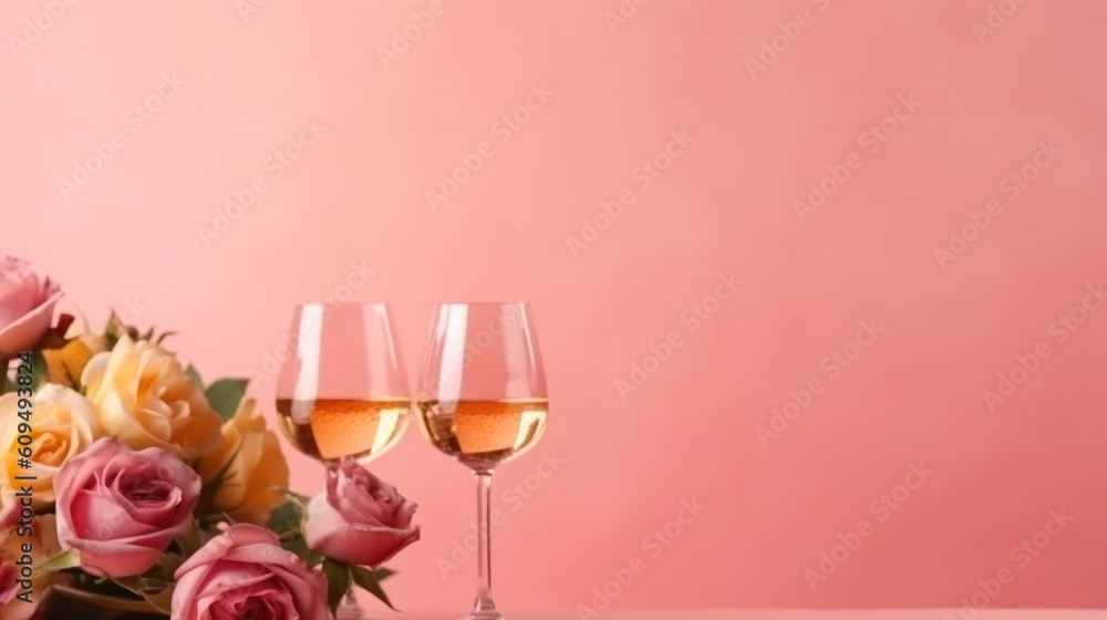 Glasses of rose wine. Illustration AI Generative.