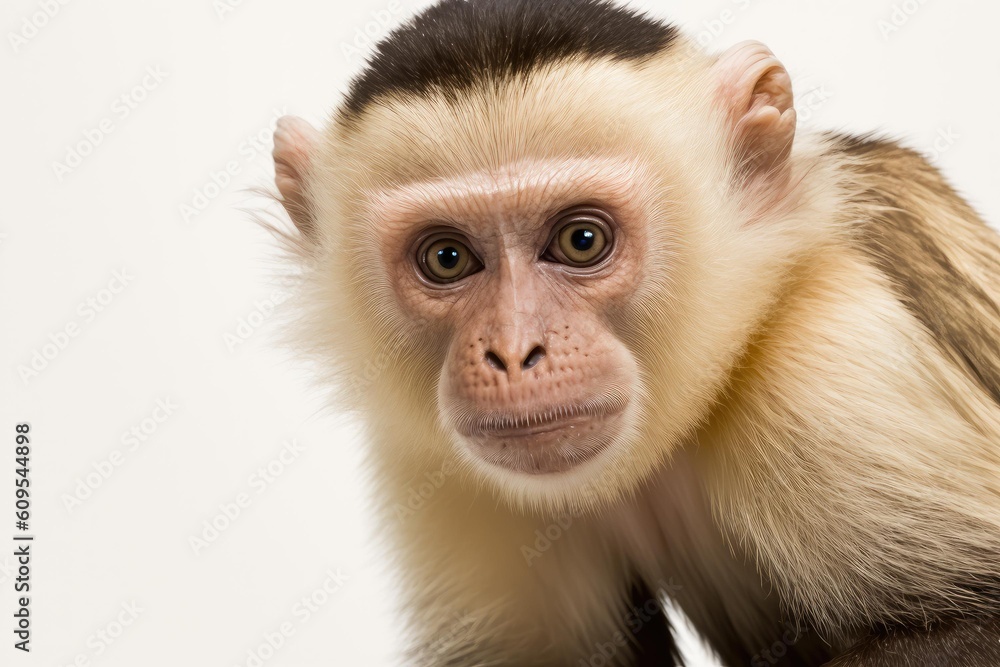 Close up of Capuchin monkey with white background very high quality. Generative AI AIG16