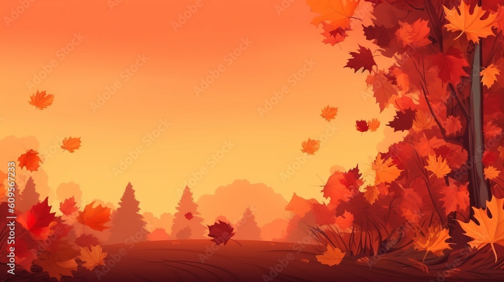 Autumn falling leaves background. Illustration AI Generative.