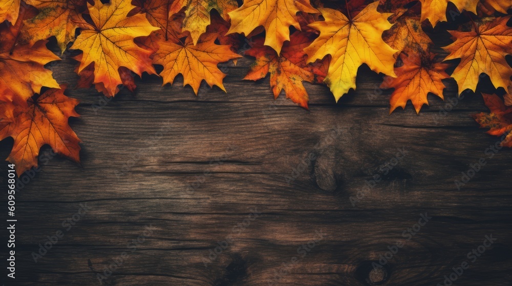 Autumn falling leaves background. Illustration AI Generative.