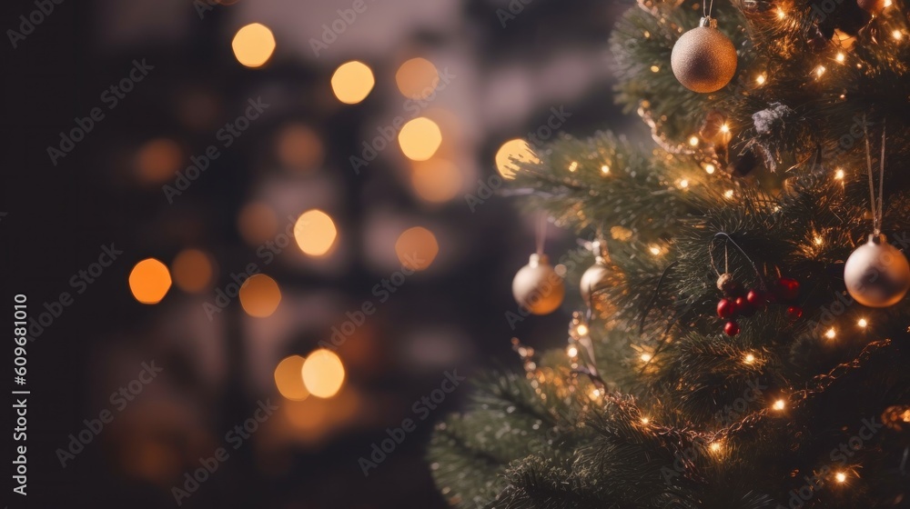 Christmas tree background. Illustration AI Generative.