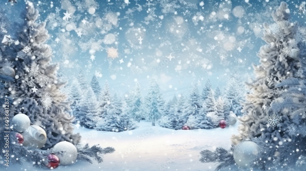 Blue Christmas snow background. Illustration AI Generative.