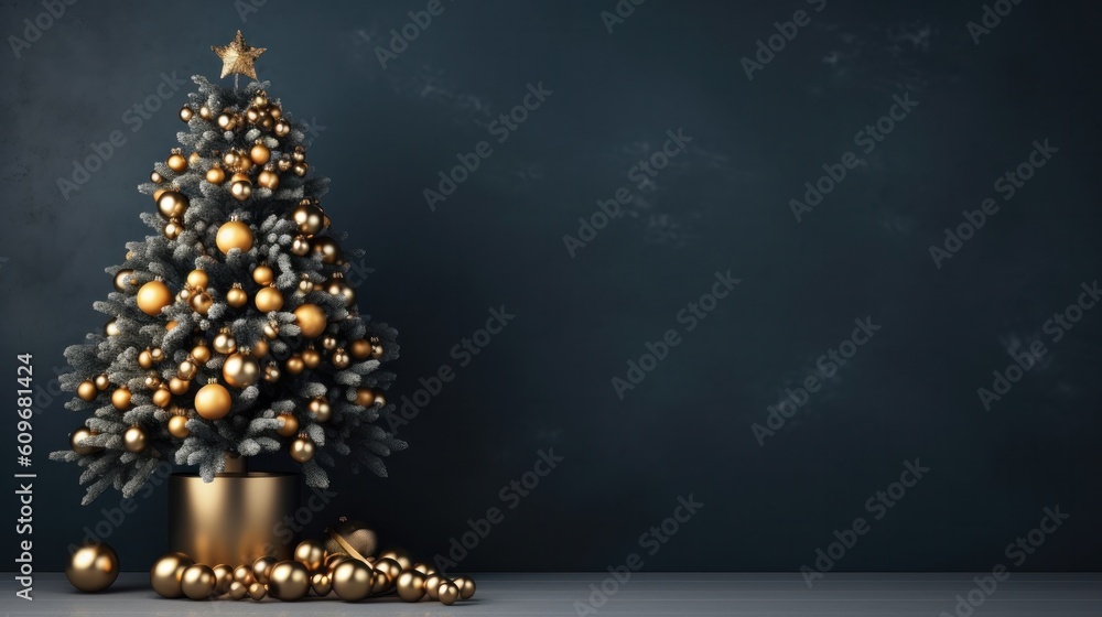 Minimalist Christmas background with Christmas Tree. Illustration AI Generative.