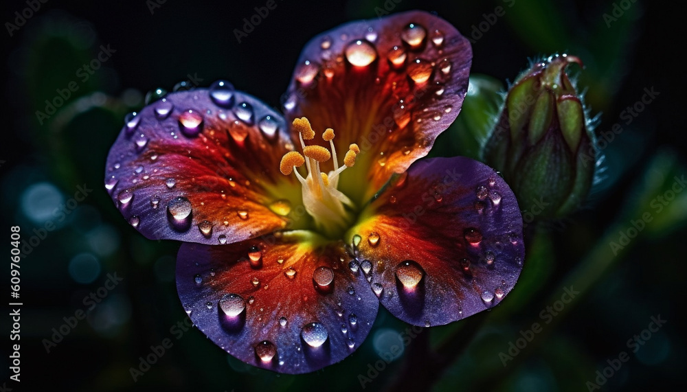 Vibrant gerbera daisy in wet meadow reflects beauty of nature generated by AI