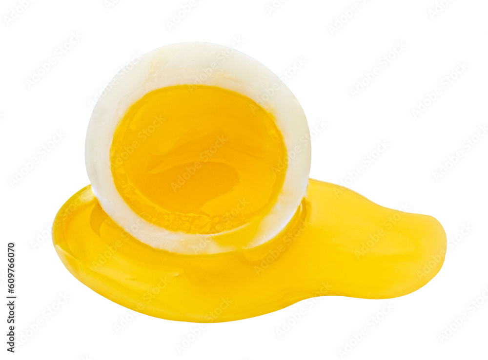 Sliced poached egg isolated on white background