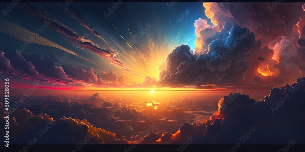 Sunrise sky ultra high quality hyperrealistic beautiful vibrant majestic color. Generative AI AIG15.