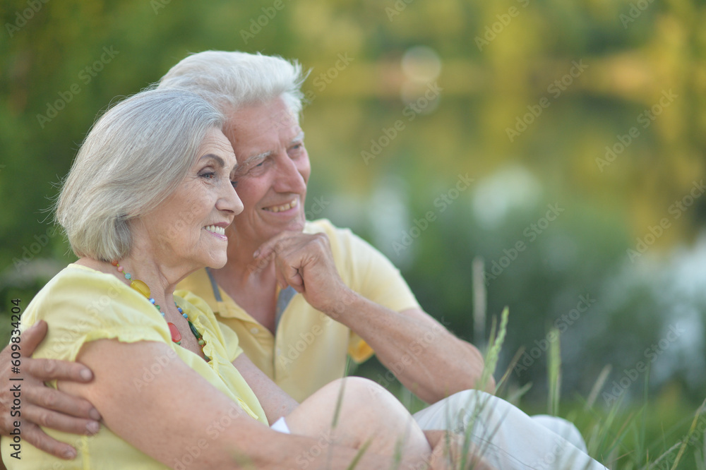 Happy senior couple in love. Park outdoors.