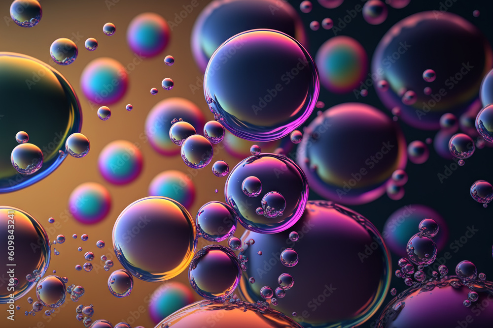 Bubbles background with psychedelic colors. Surreal wallpaper with curvy organics circle shapes. Gen