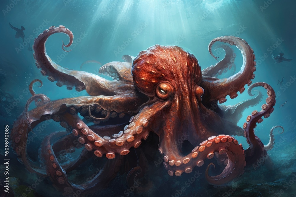 A octopus in the sea. Generative AI