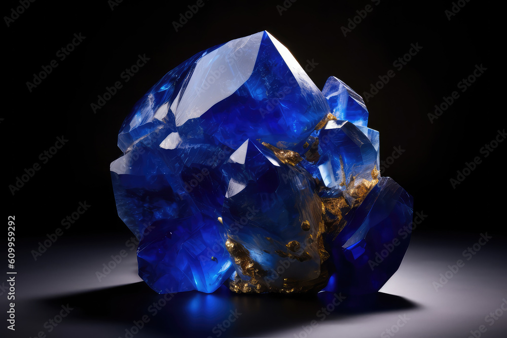 rough blue sapphire and diamonds gemstones crystals raw amethyst tanzanite dark background. (ai gene