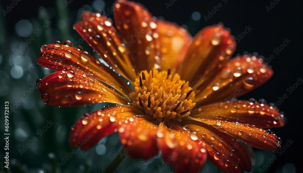 Vibrant chamomile blossom reflects in dewy meadow, surrounded by nature generated by AI