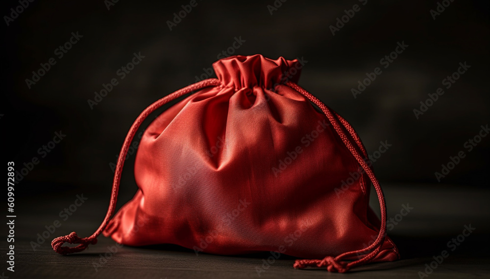 Stack of rustic burlap sacks tied with rough rope generated by AI