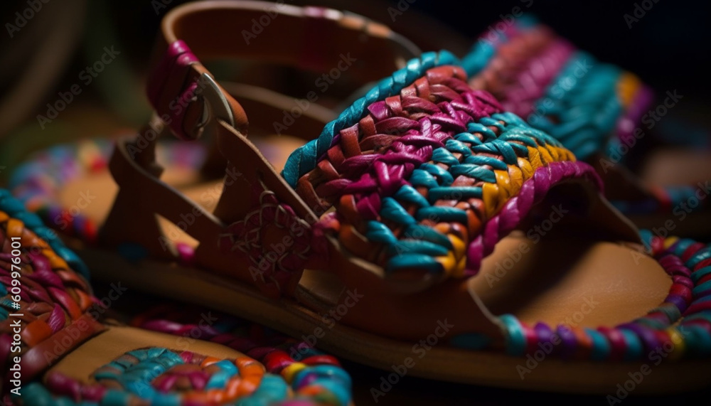 Vibrant multi colored sandals showcase indigenous cultures embroidery and elegance generated by AI