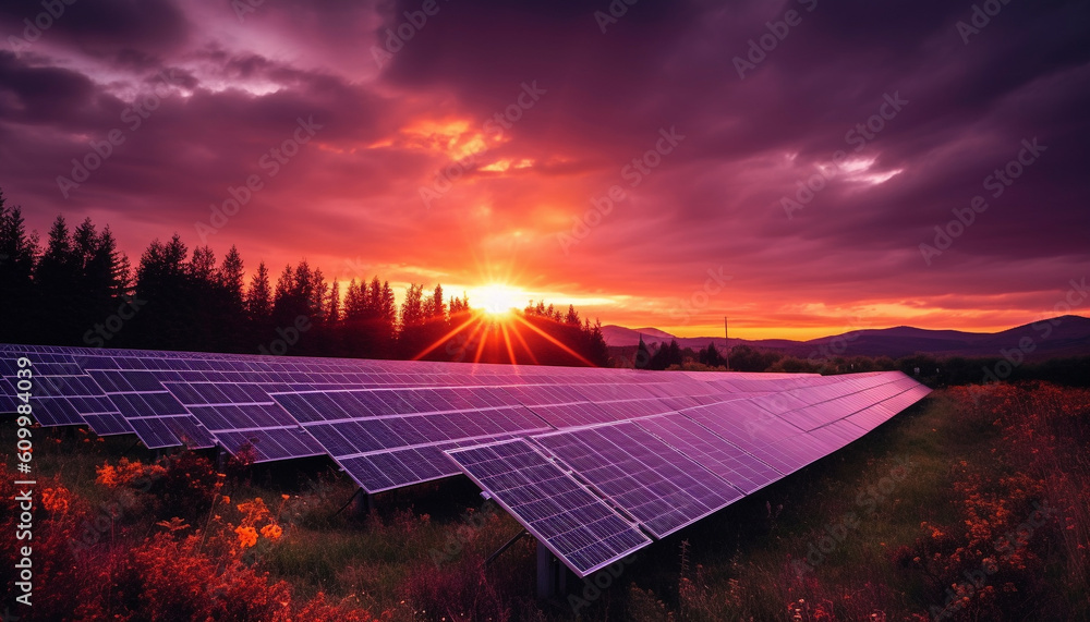 Sunset to Sunrise Sustainable Energy Powers Nature Modern Development generated by AI