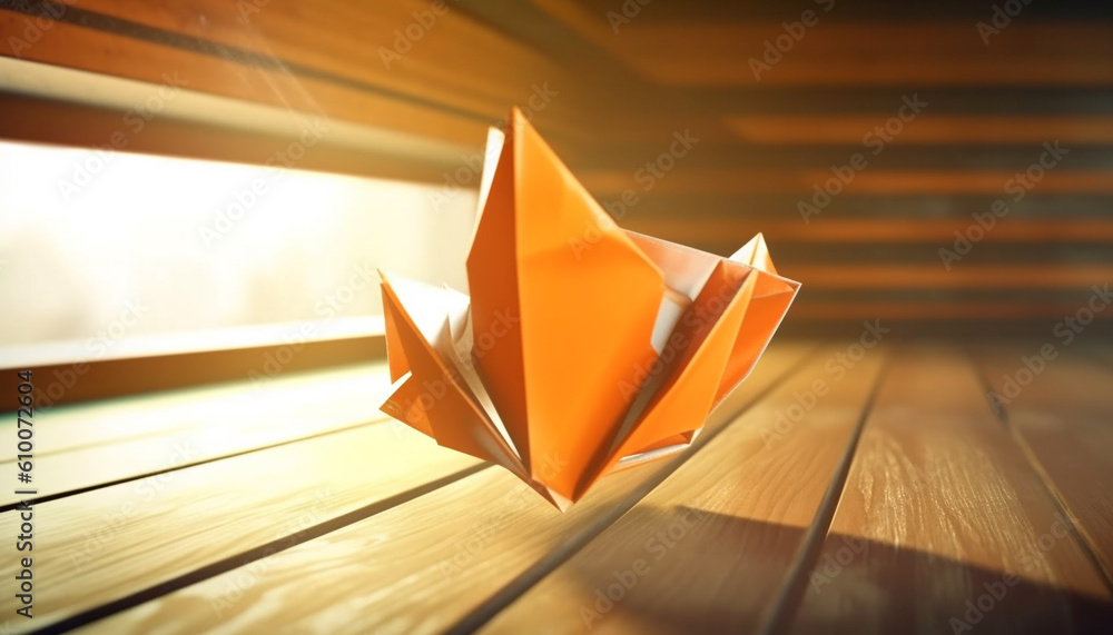 Origami sailboat journeys on paper seas with creative imagination generated by AI