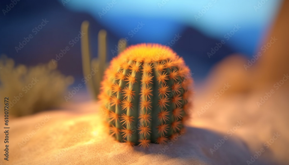 Sharp thorn on succulent plant in arid summer landscape generated by AI