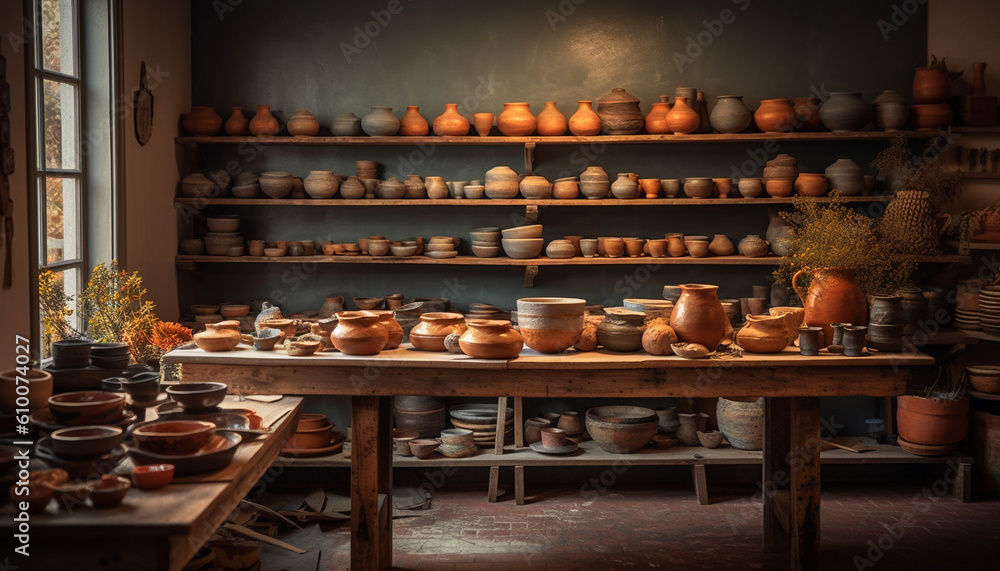 Craftsperson making pottery on a wheel in a workshop indoors generated by AI