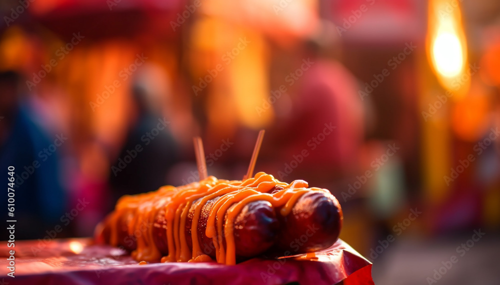 Grilled meat skewers, a traditional Chinese street food delicacy generated by AI