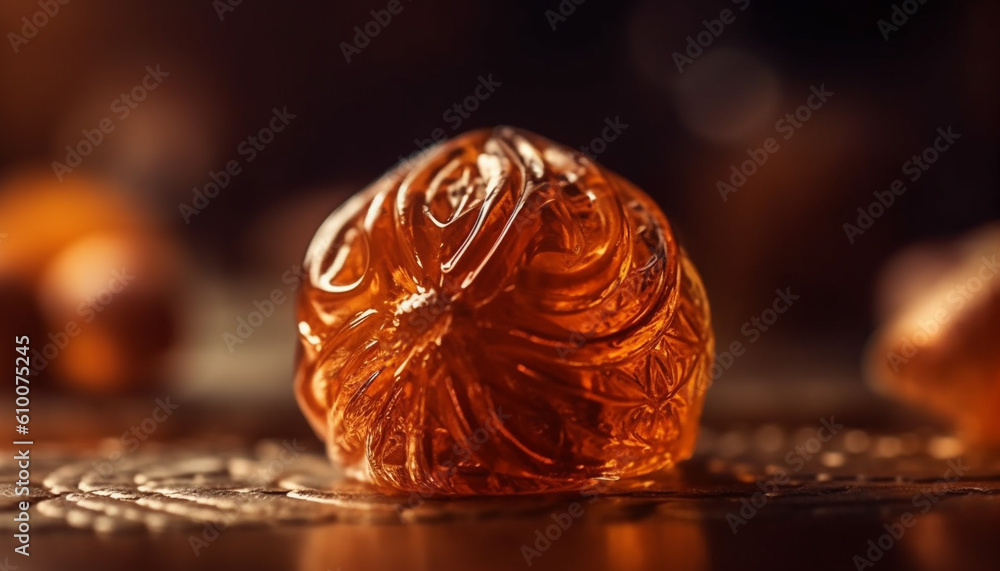 Indulgent chocolate dessert in gold container on wooden table generated by AI