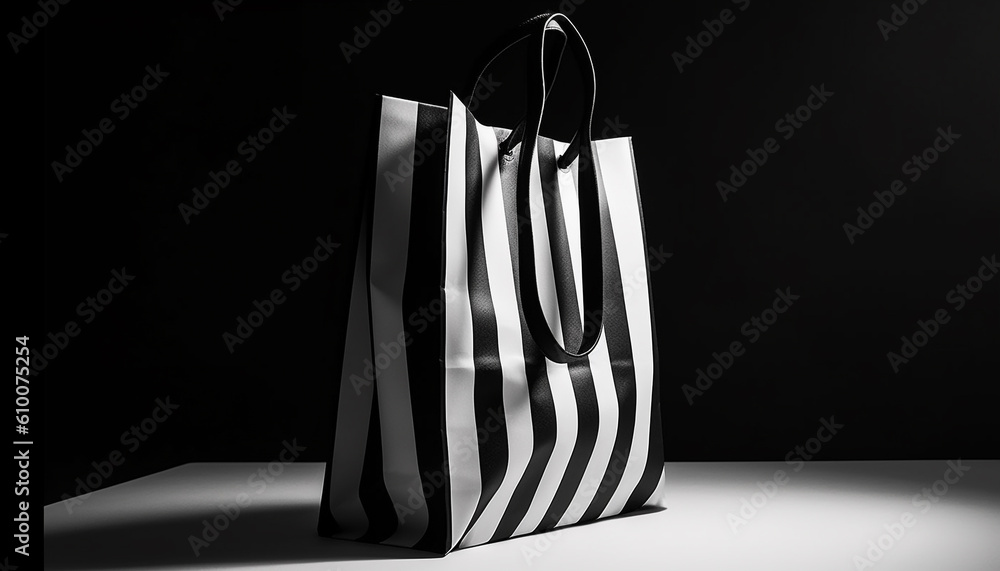 Modern black striped shopping bag with elegant handle for fashion retail generated by AI