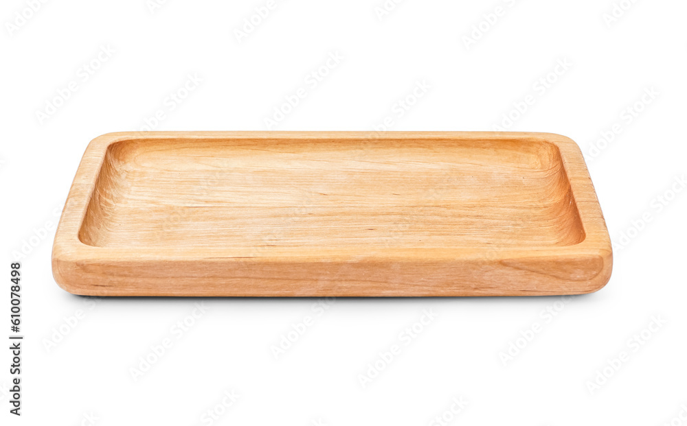 Wooden tray isolated on white background