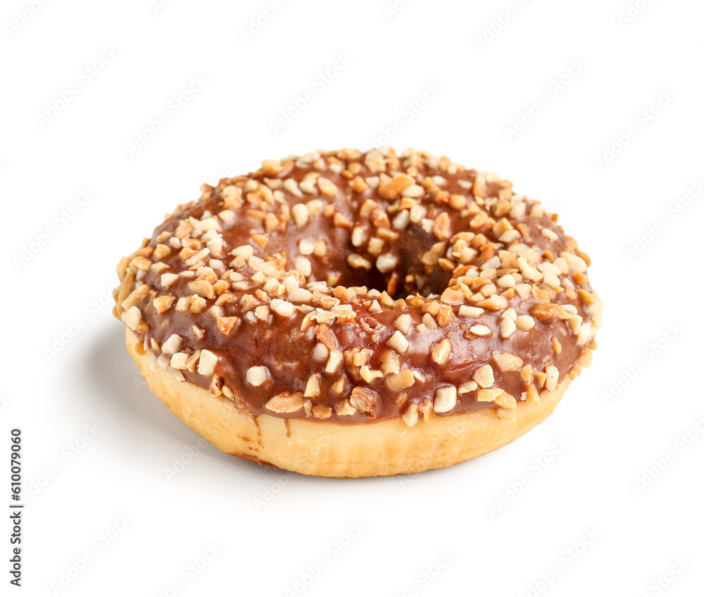 Sweet chocolate donut on white background