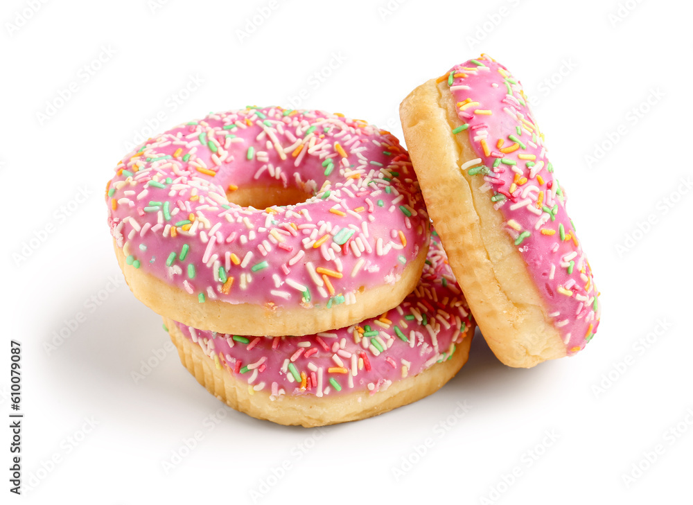 Sweet donuts on white background