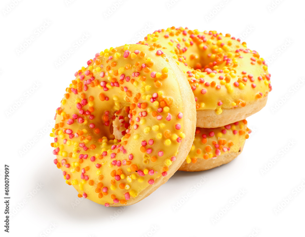 Sweet donuts on white background