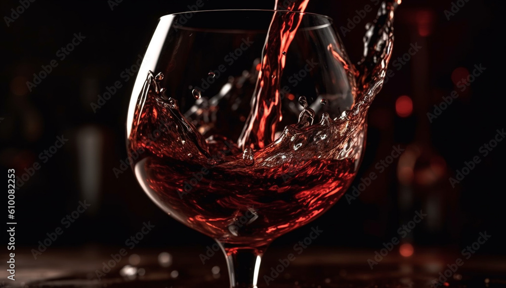 Luxury wine pouring into elegant glass, reflecting celebration and elegance generated by AI