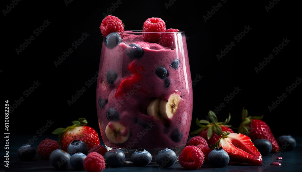 Refreshing berry cocktail on wooden table with mint leaf garnish generated by AI