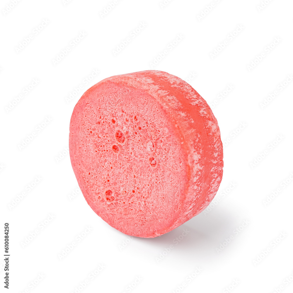 Red solid shampoo bar on white background