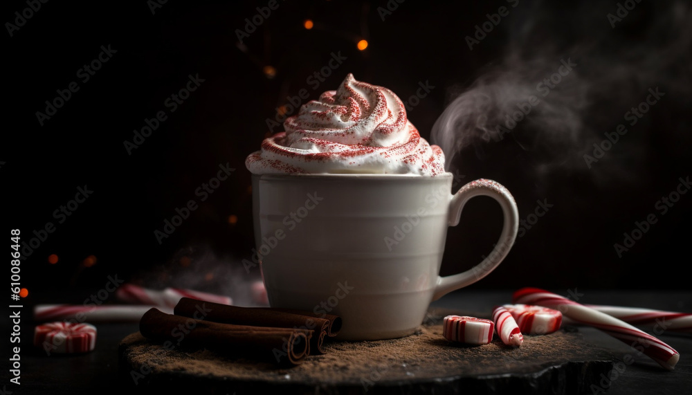 Gourmet hot chocolate with marshmallow and dark chocolate decoration generated by AI