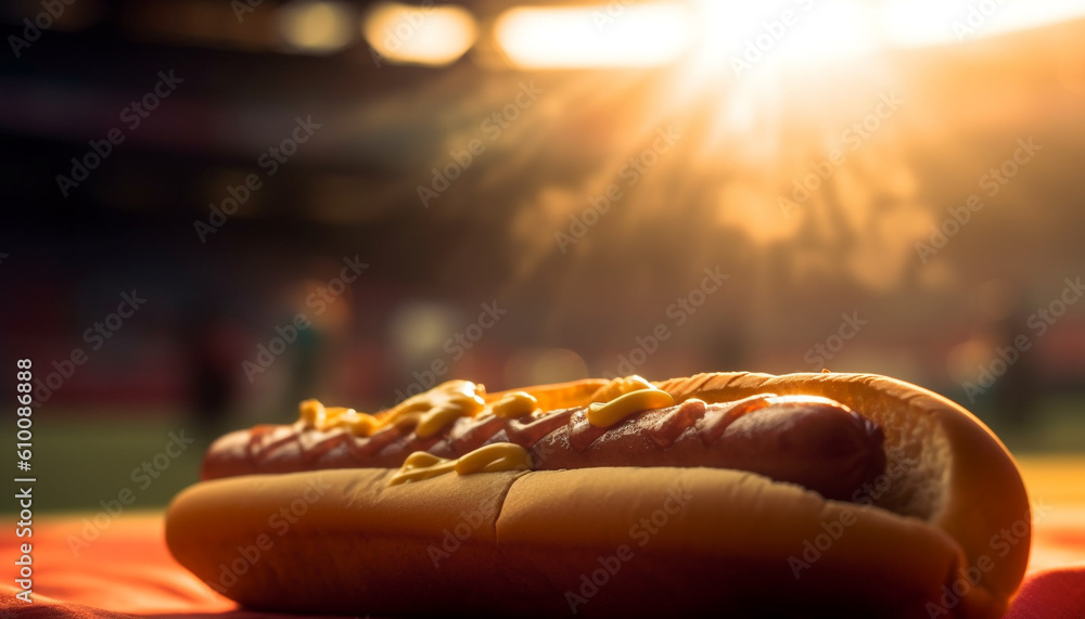 Grilled hot dog on bun, a classic American summer meal generated by AI