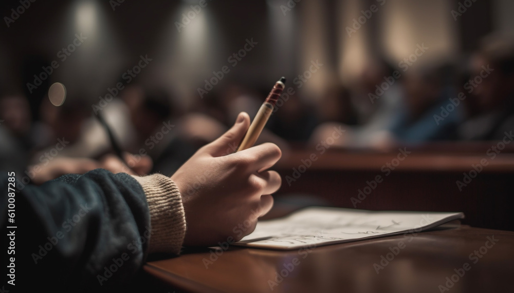 Young adults studying indoors at a table with books and pens generated by AI