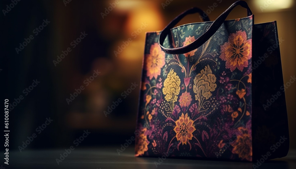 Abstract patterned purse with ornate handle exudes luxury and elegance generated by AI