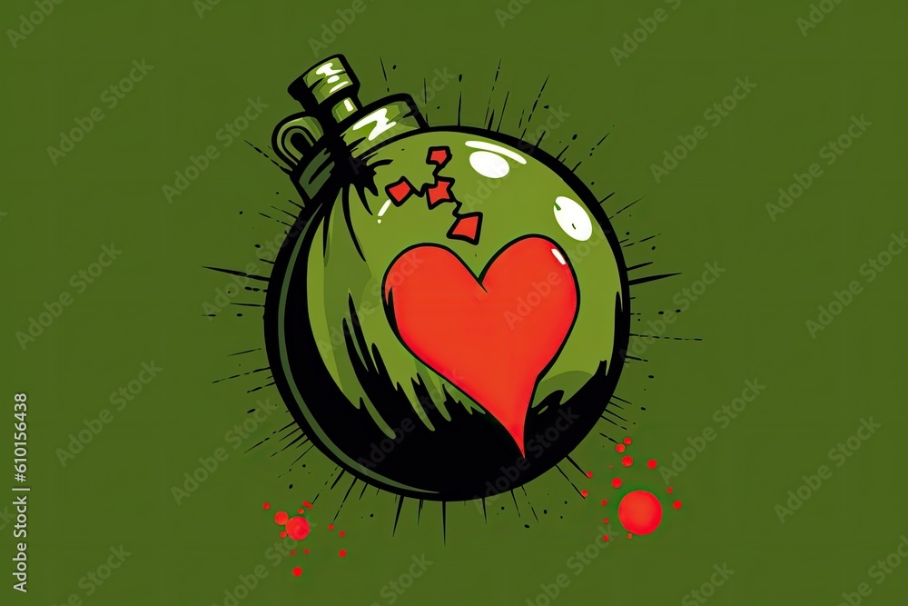 Christmas ornament with a red heart on a green background Generative AI