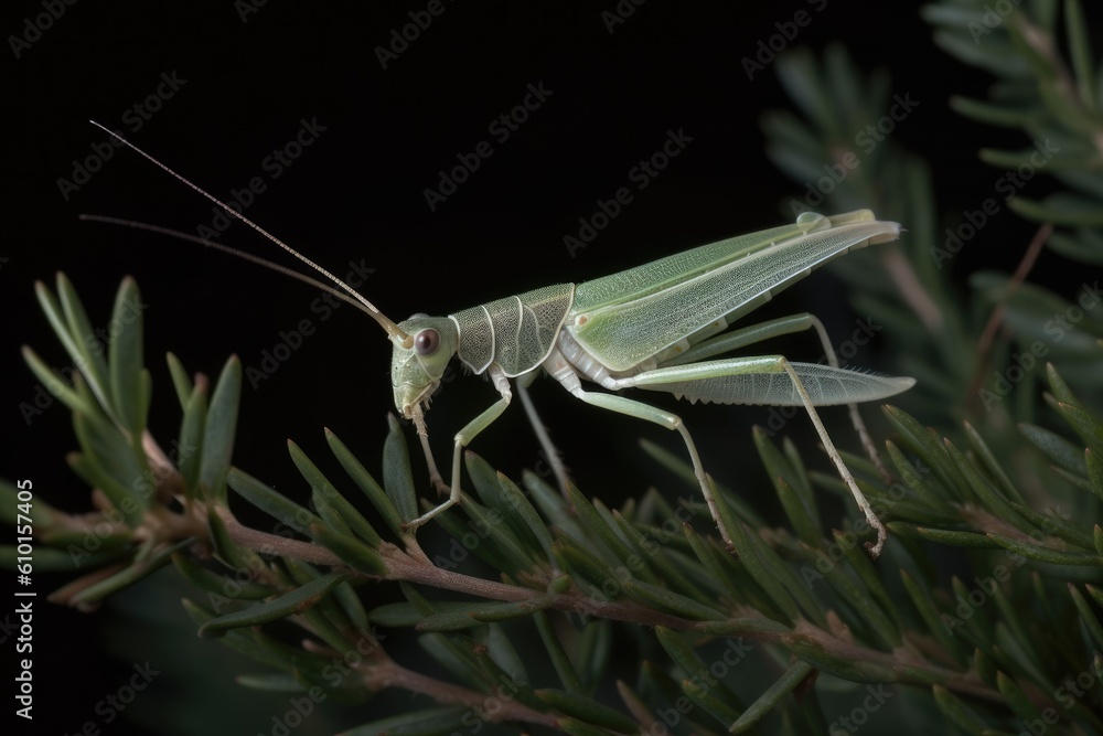 grasshopper perched on a tree branch Generative AI