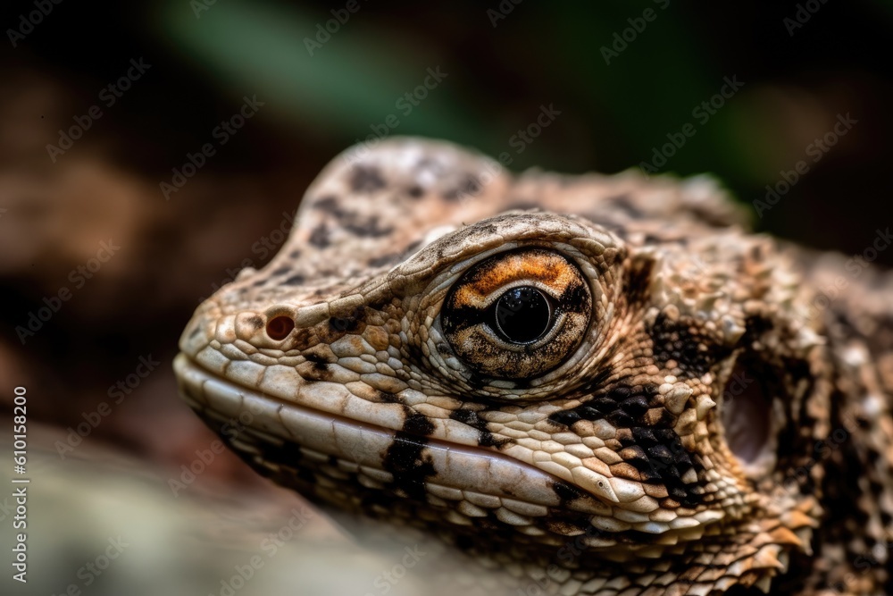 close-up of a lizards face with a blurred background Generative AI