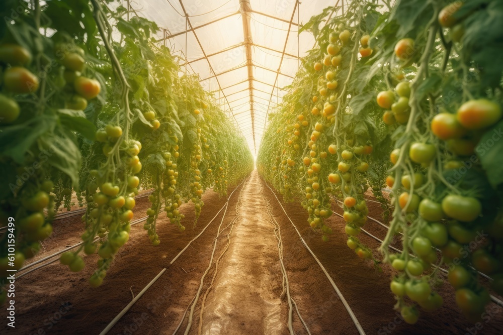 greenhouse overflowing with lush green plants and foliage Generative AI