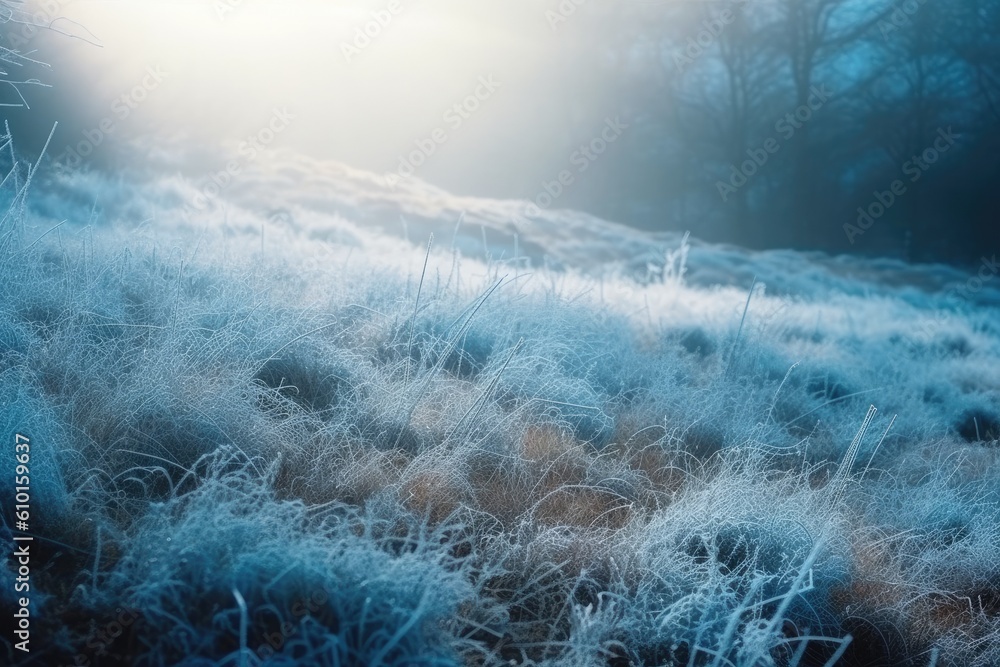 wintry landscape with snow-covered trees in the distance Generative AI