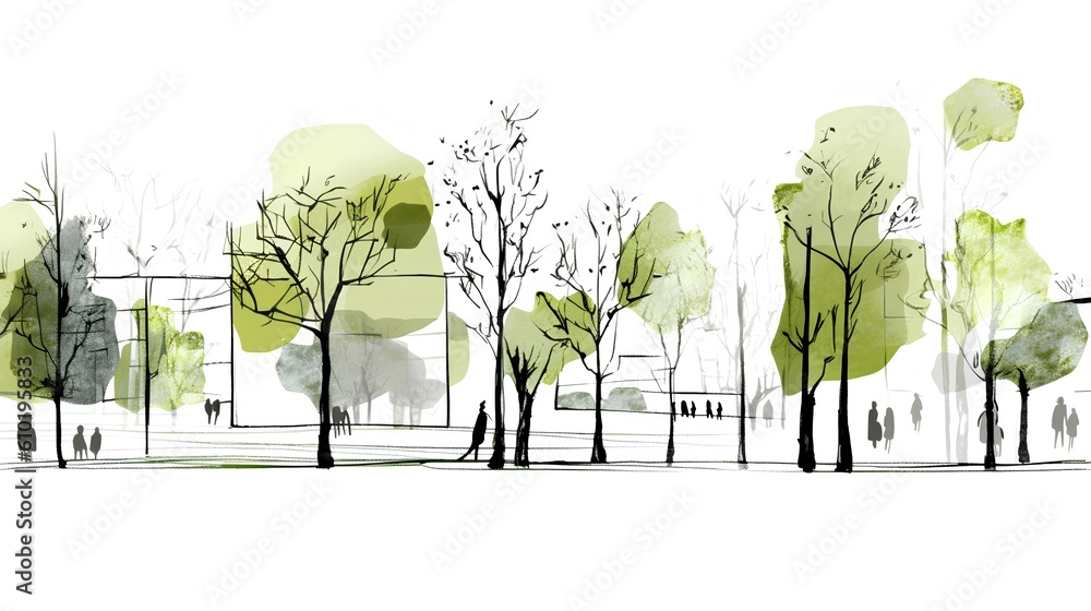 A concept of sustainable urban planning, featuring a green park zone project sketch. The importance 