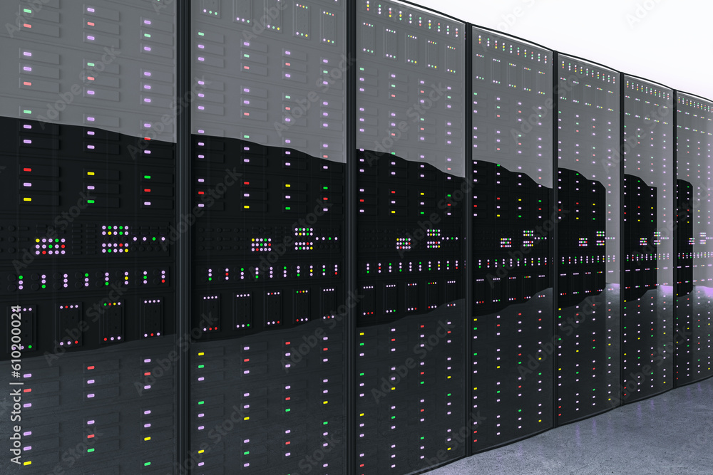 Datacenter inside with servers. 3D Rendering