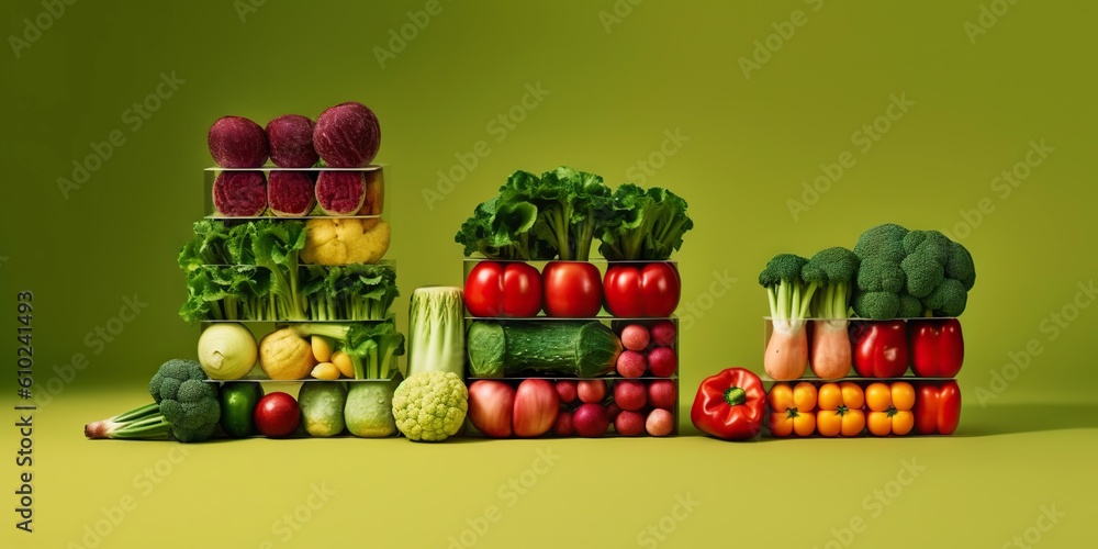 Equilibrium food balance diet concept. Balancing pyramid or tower of vegetables. Generative AI