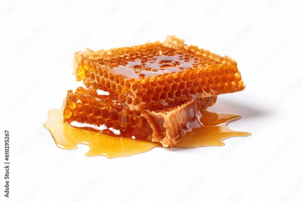 Honeycomb and honey on white background. Honey. Generative ai