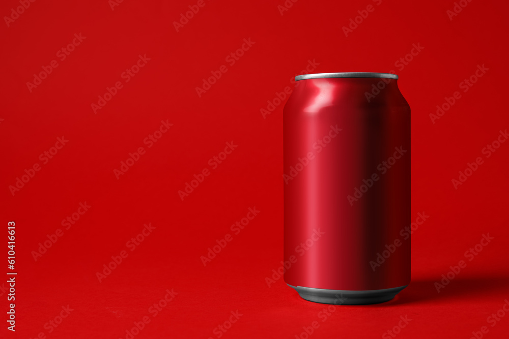 Can of fresh soda on red background